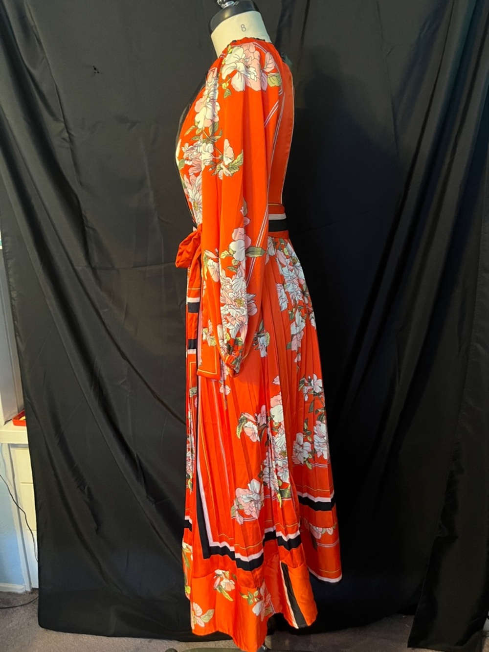 Vibrant Orange Floral Wrap Midi Dress - Picture 2 of 5
